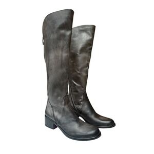Emanuele Crasto Grey Leather Knee High Italian Boots Tall Zip Classic Riding 9
